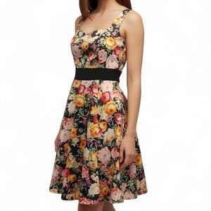 H&R London‎ Women's Floral Fit & Flare Dress M Retro 50s Style Multicolor